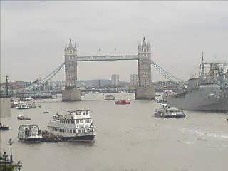 View of Tower Bridge from St Katharine's Dock, London