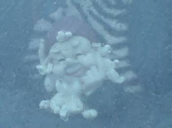 An abusive gnome apparition, as photographed in a snowbound car park in the French Alps sometime in March 2007