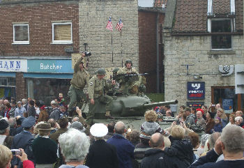 G.I.s on American army tank at the Pickering 1940s weekend