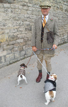 Country gent walking dogs at the Pickering 1940s weekend
