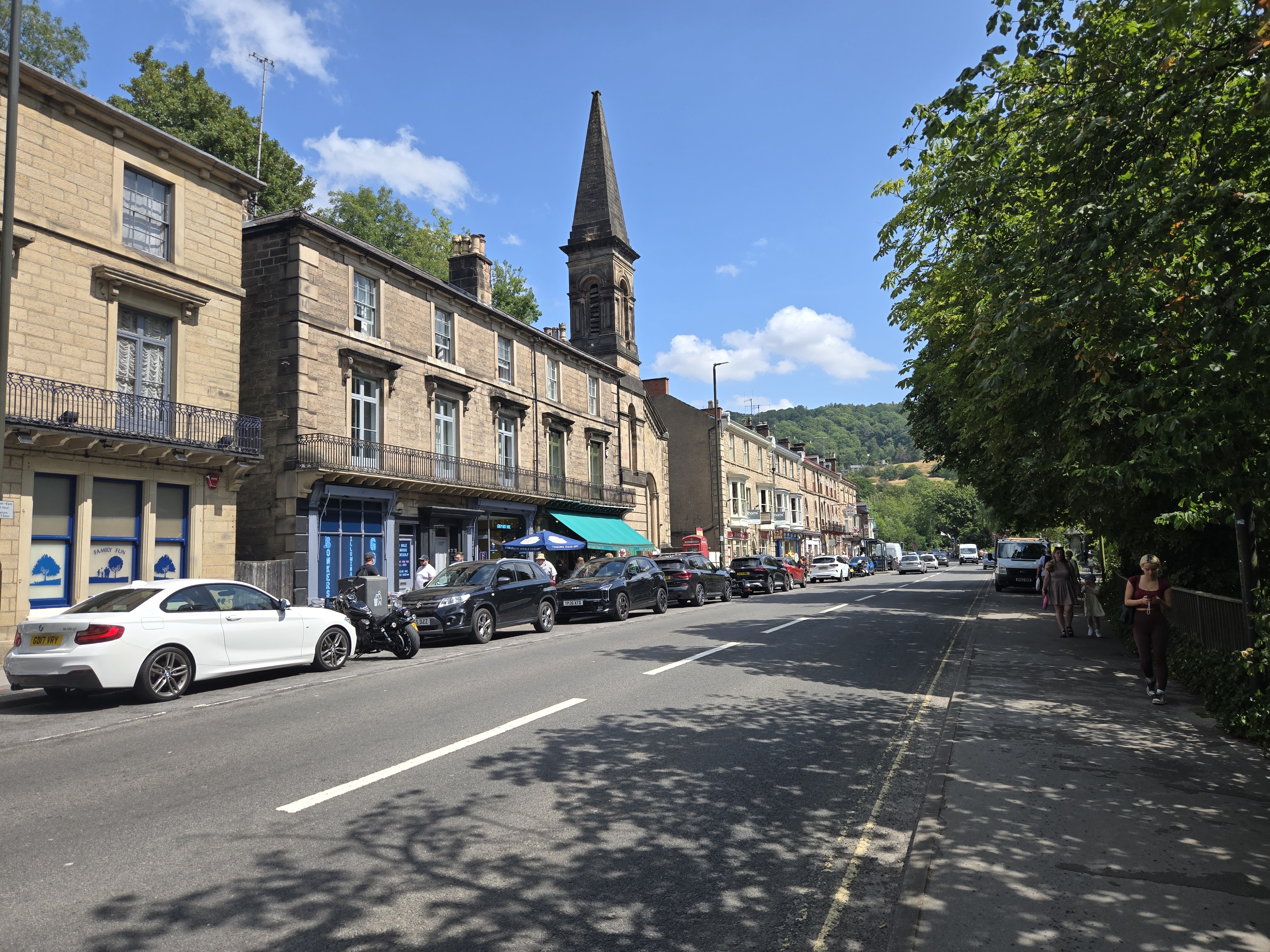 Row of shops in deep valley