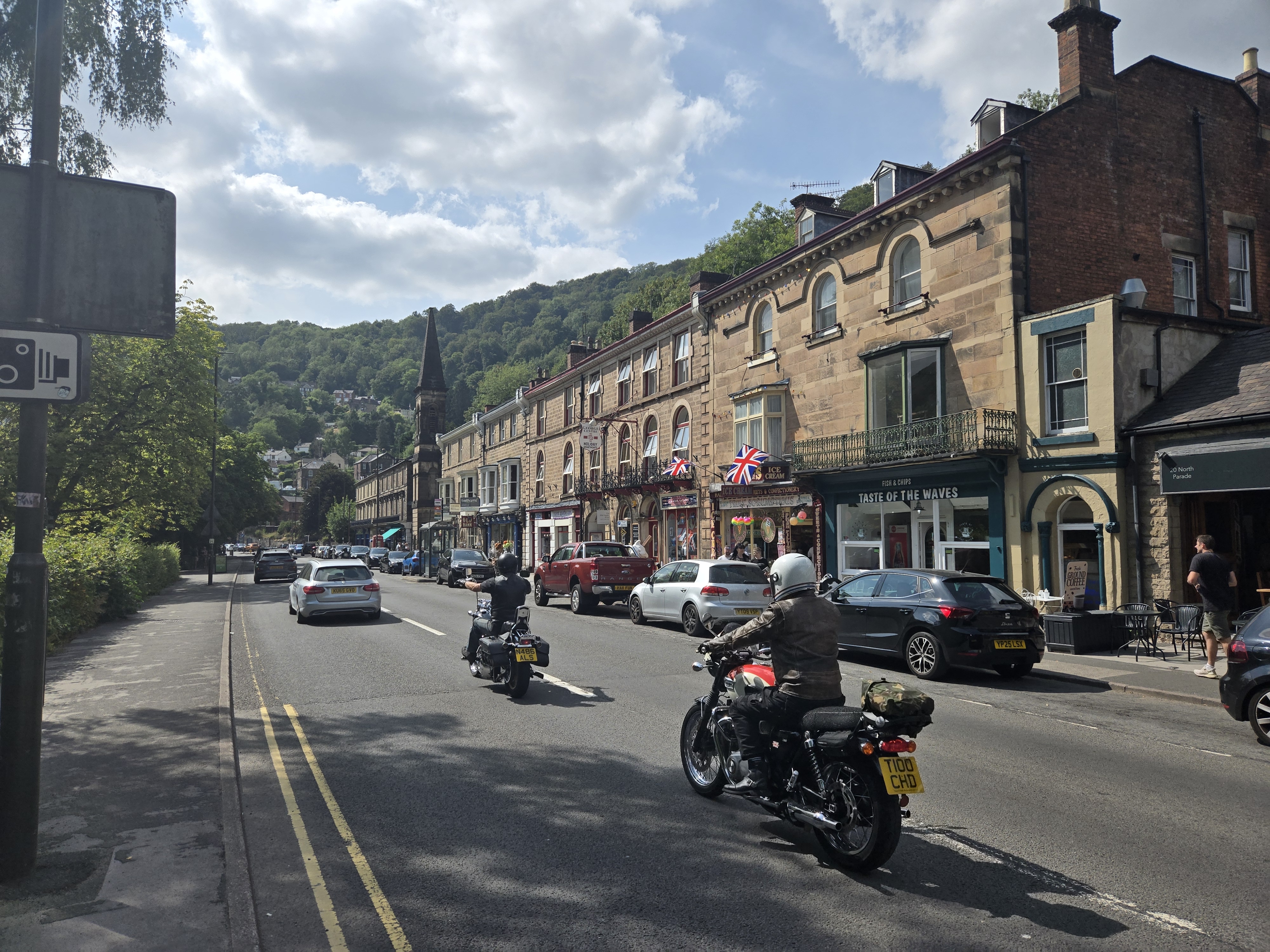 Row of shops in deep valley