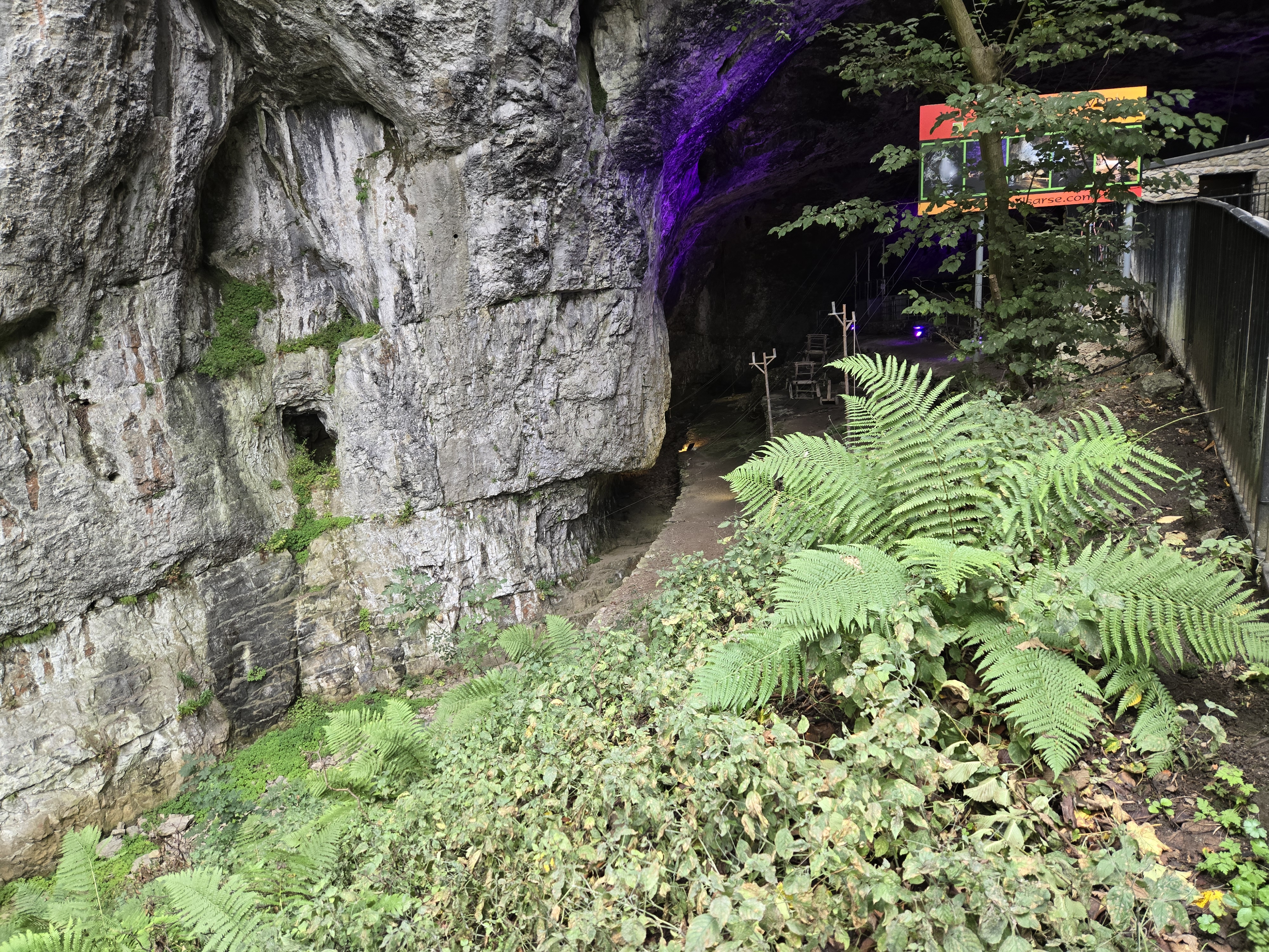 Looking in to cave with wooden struts used for ropemaking