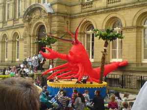Giant inflatable lobster at the Saltaire Festival